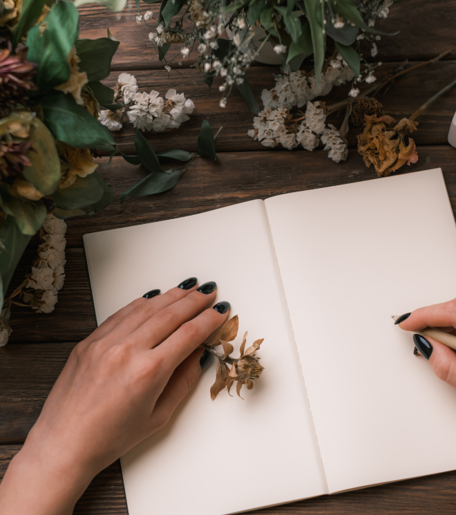 flowers and writing